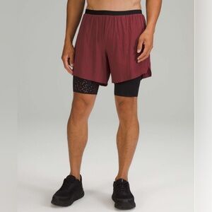 Lululemon Mens Surge Lined Short 6" Size Medium Special Edition Wine / Black‎